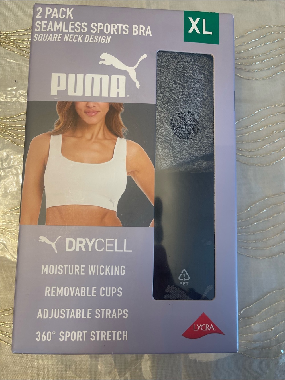 Puma 2-Pack Seamless Sports Bras in black and Heather Gray - XL
